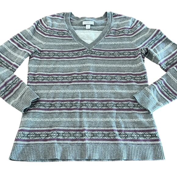 Croft & Barrow Gray Layered Look Striped Sweater Woman Size Small Pullover - Picture 4 of 9